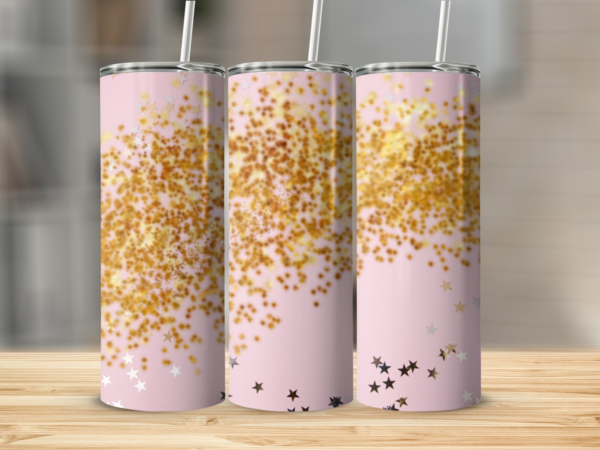 Glitter and Stars Pink Tumbler Sparkly Drinkware Item