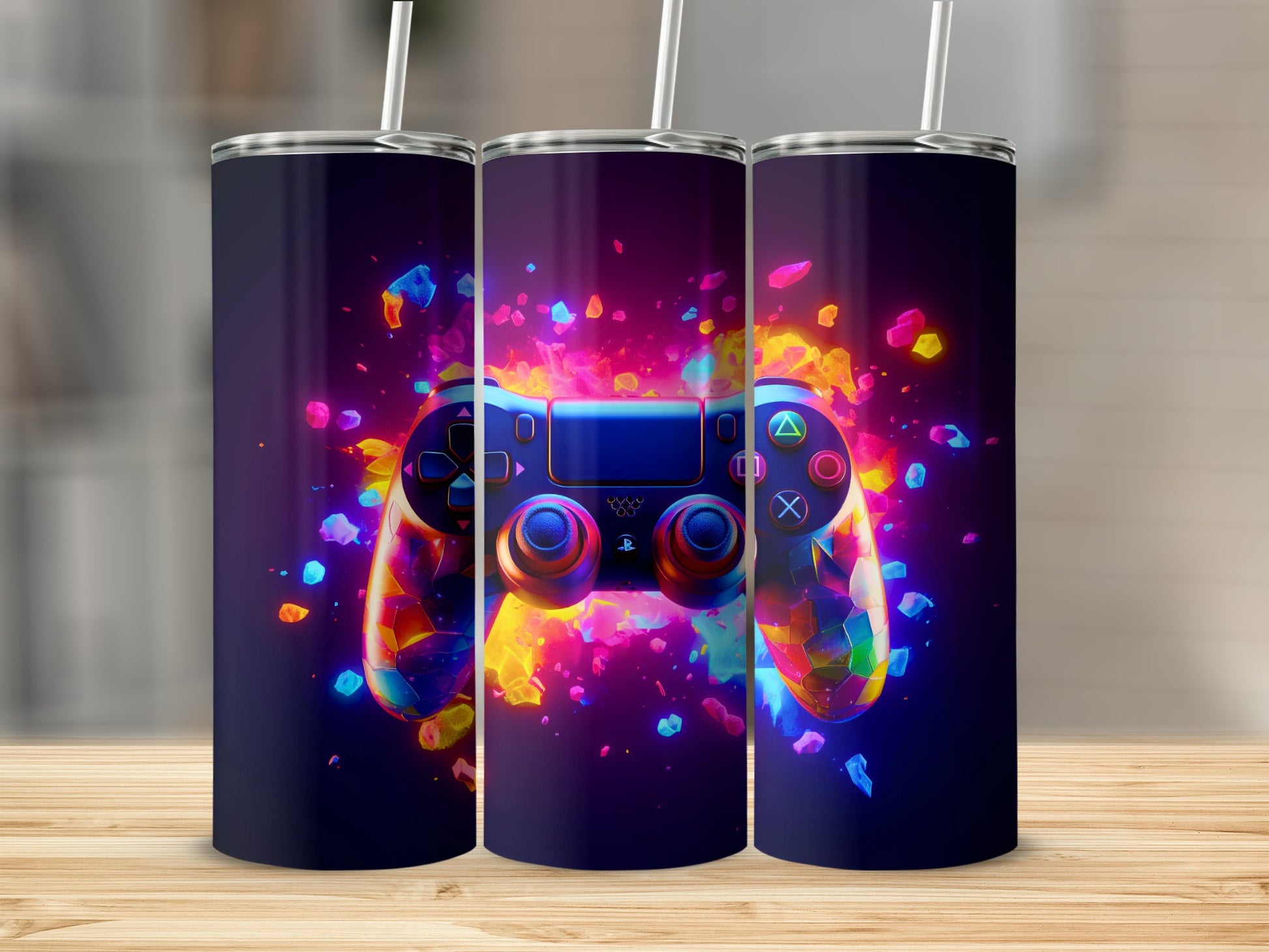 Vibrant Colorful Gaming Controller Themed Tumbler