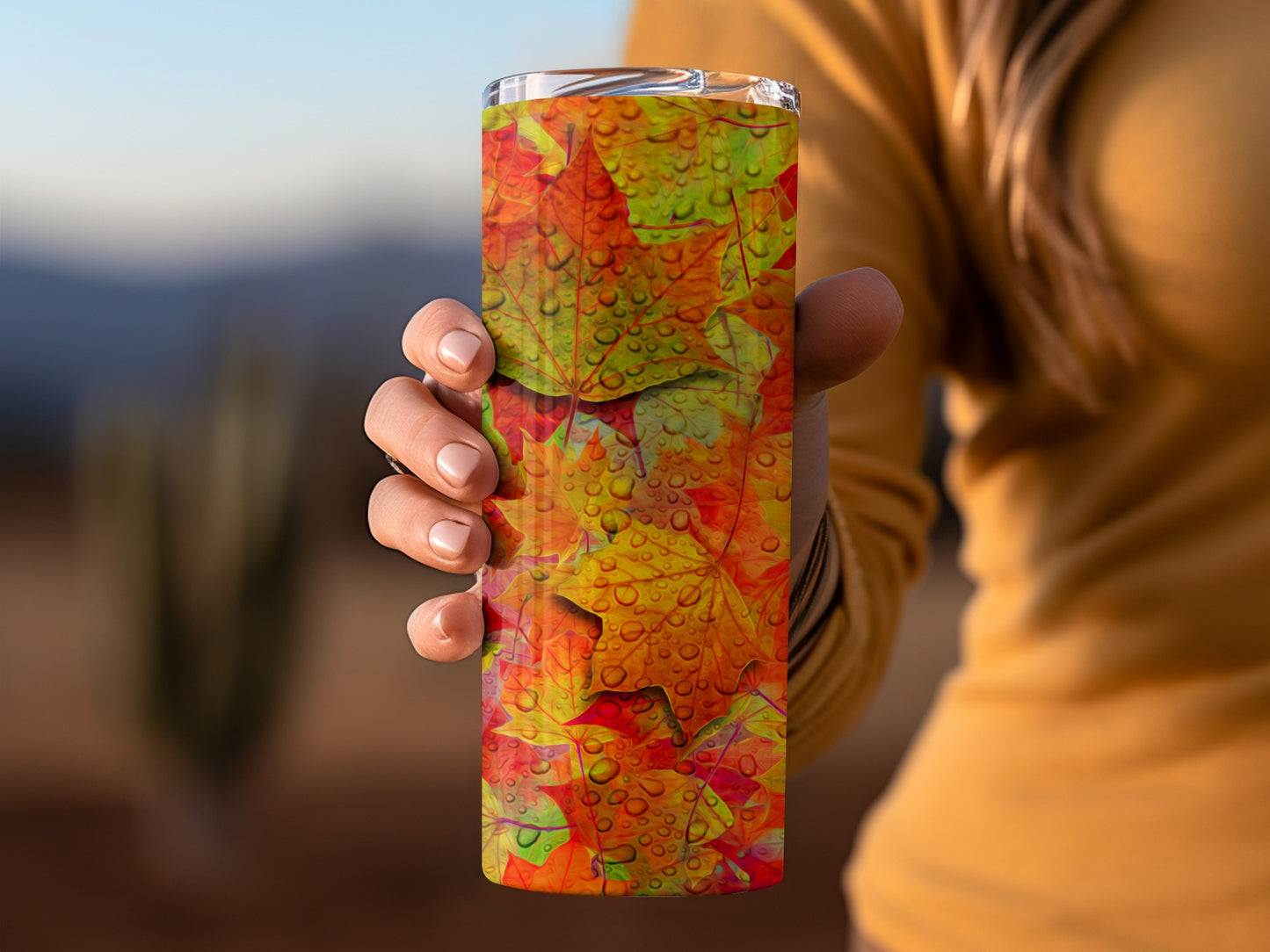 Autumn Maple Leafs with Water Drops Graphic Design Tumblers