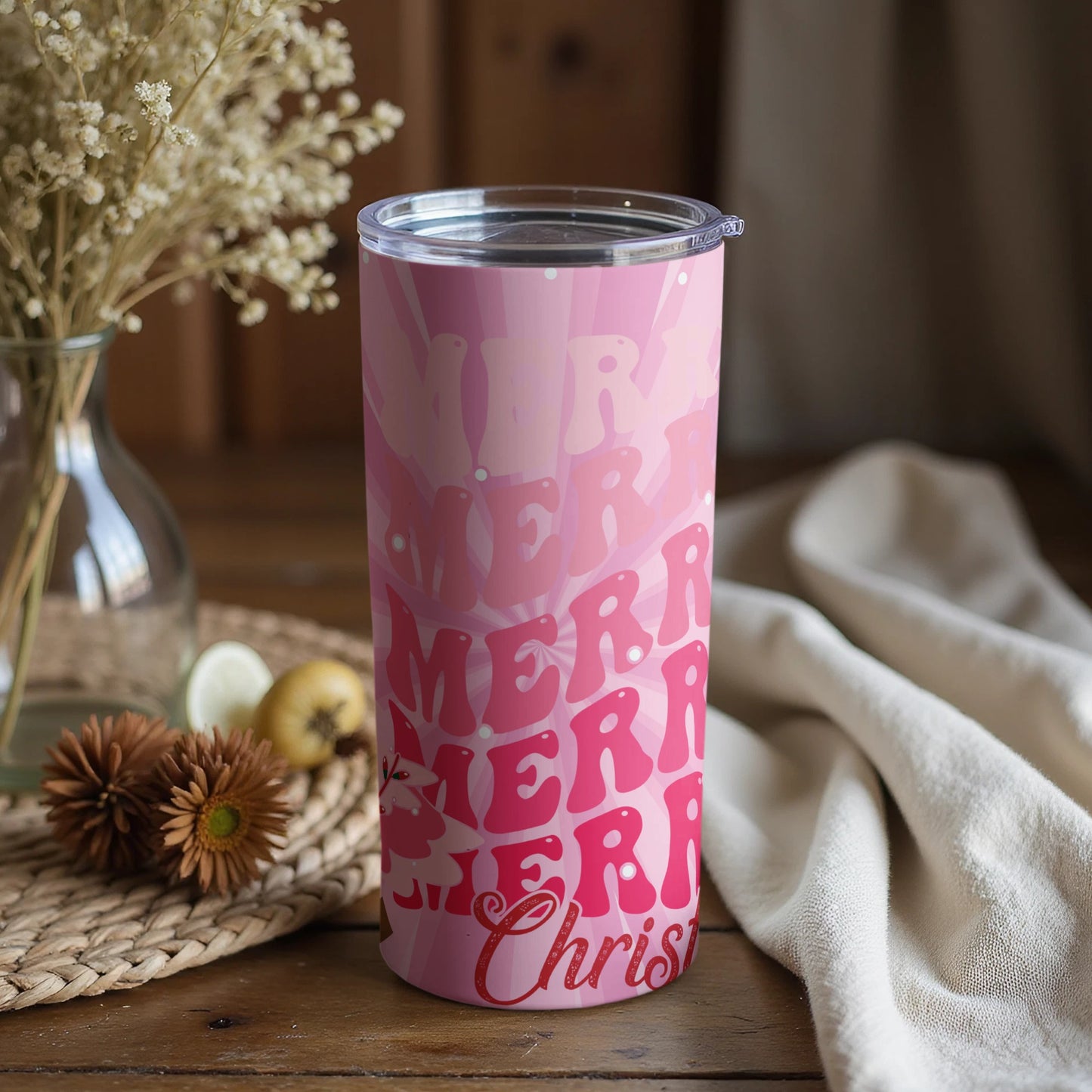 Merry Christmas Tumbler with Festive Holiday Design