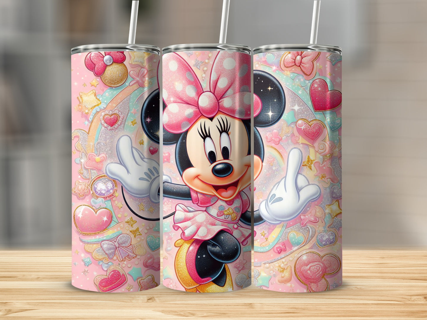 Cute Minnie Mouse with Hearts and Stars Tumbler