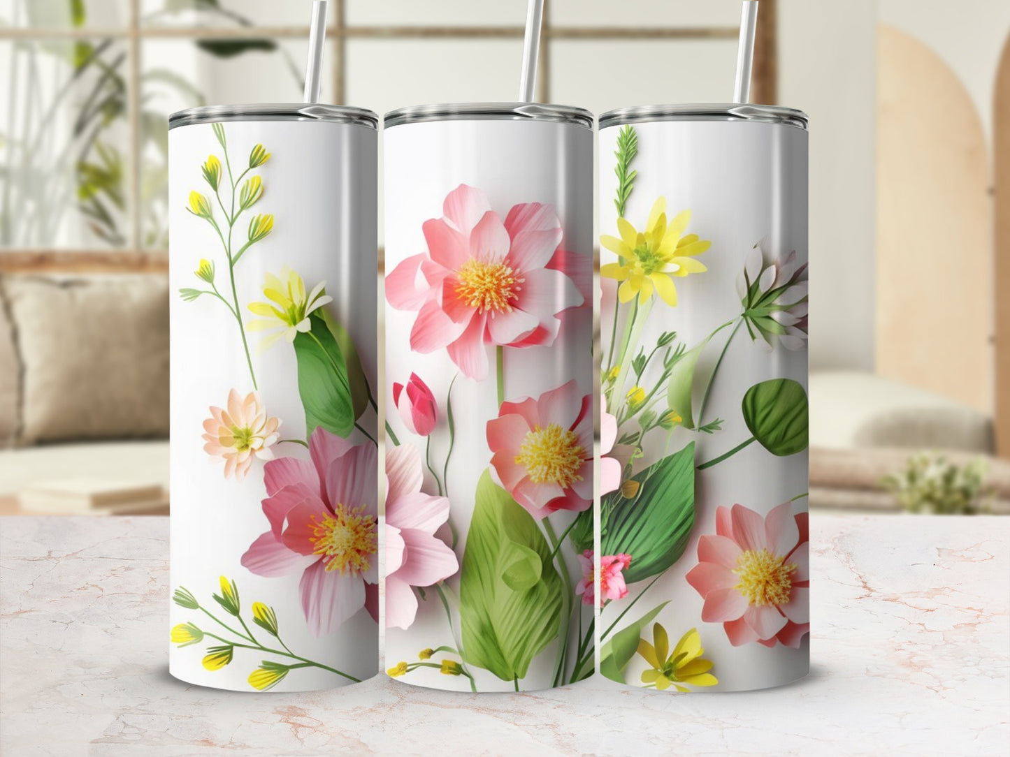 Colorful Floral Design Stainless Steel Tumbler