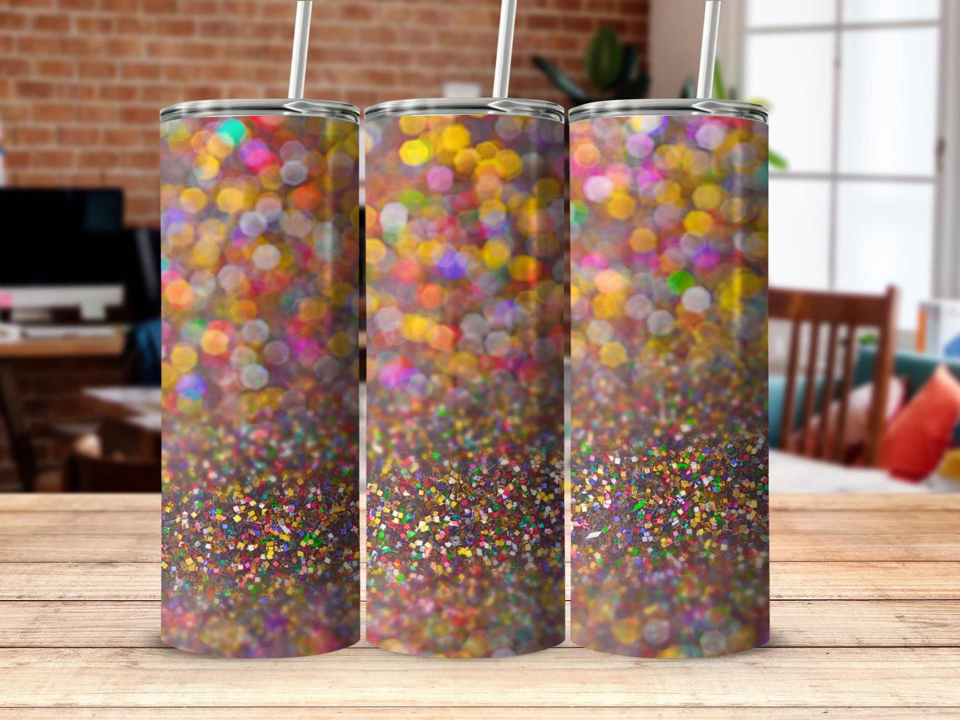 Colorful Glitter Sparkle Design Beverage Tumbler