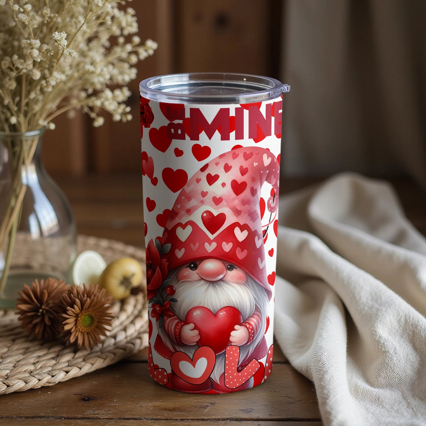 Cute Valentine Gnome with Heart Tall Drink Tumbler