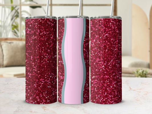 Three glitter tumblers with textured, wavy designs.