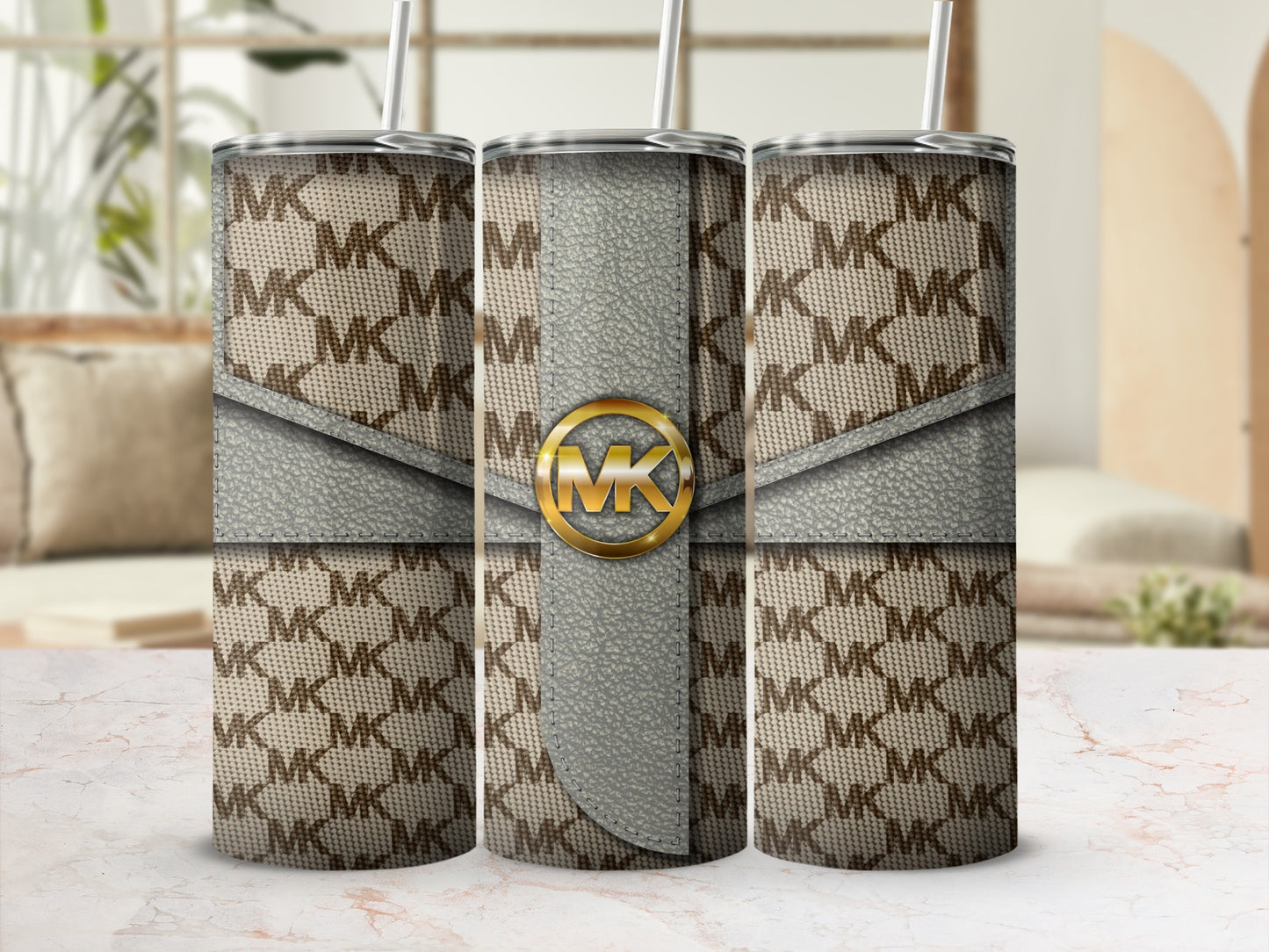 Stylish MK Patterned Tumbler with Gold Accent Tumbler