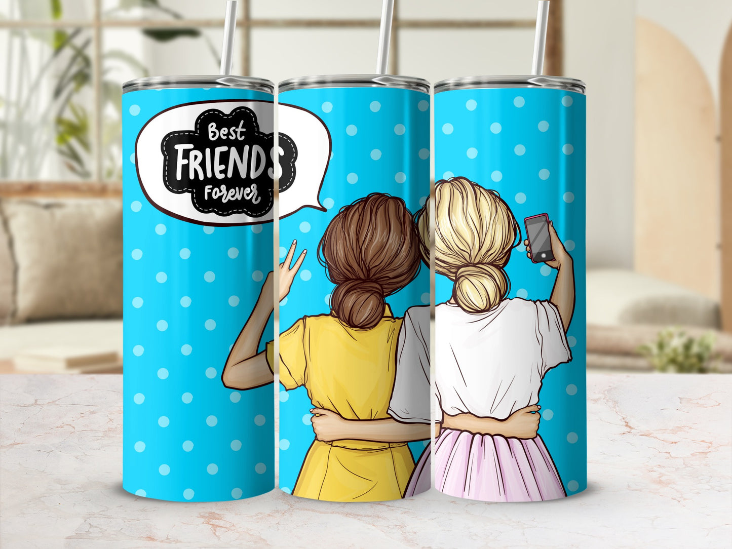 Best Friends Forever Polka Dot Tumbler with Lid