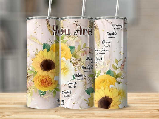 Inspirational Floral Tumbler with Uplifting Quotes