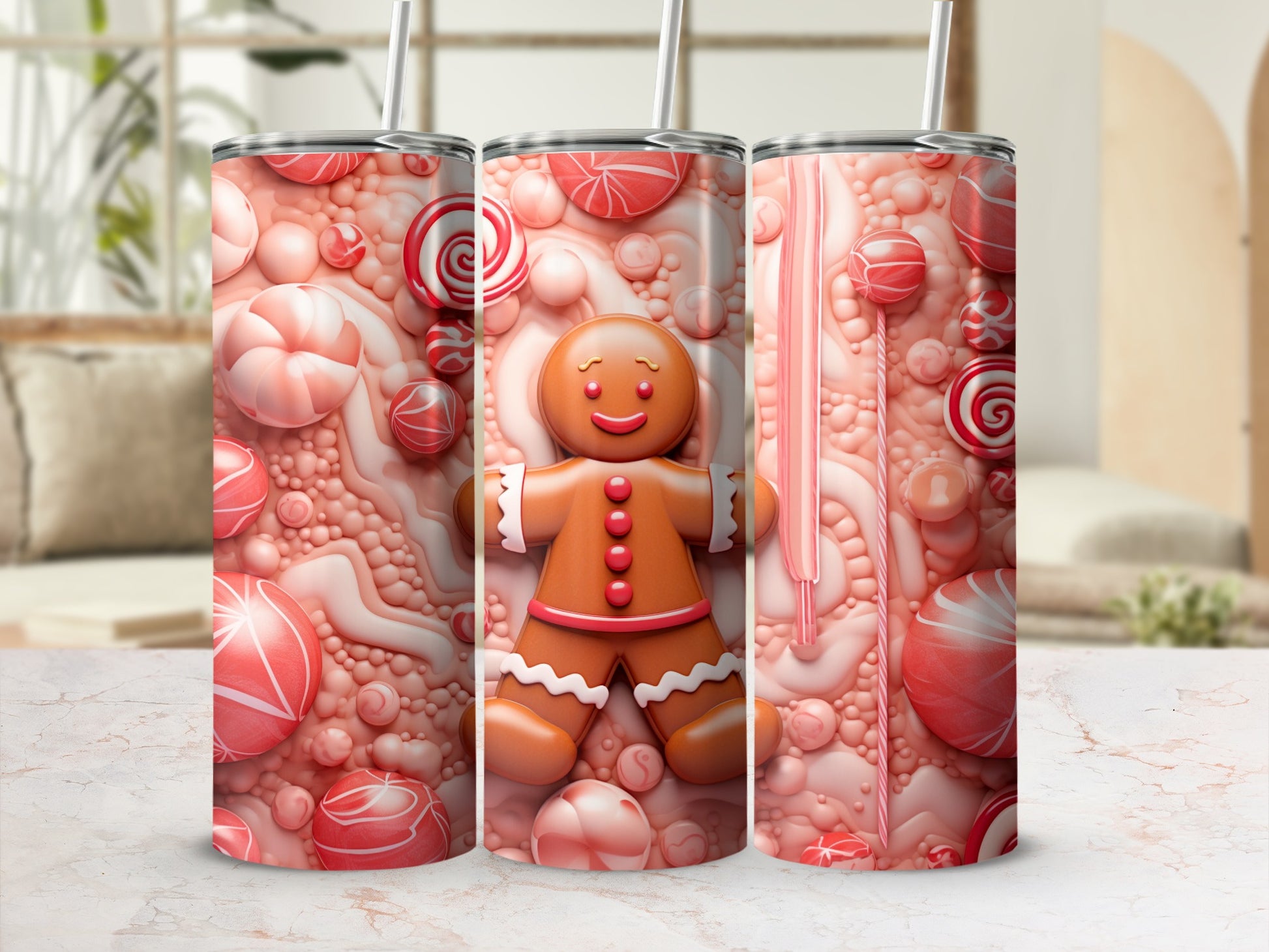 Festive Gingerbread Man with Candy Design Tumbler