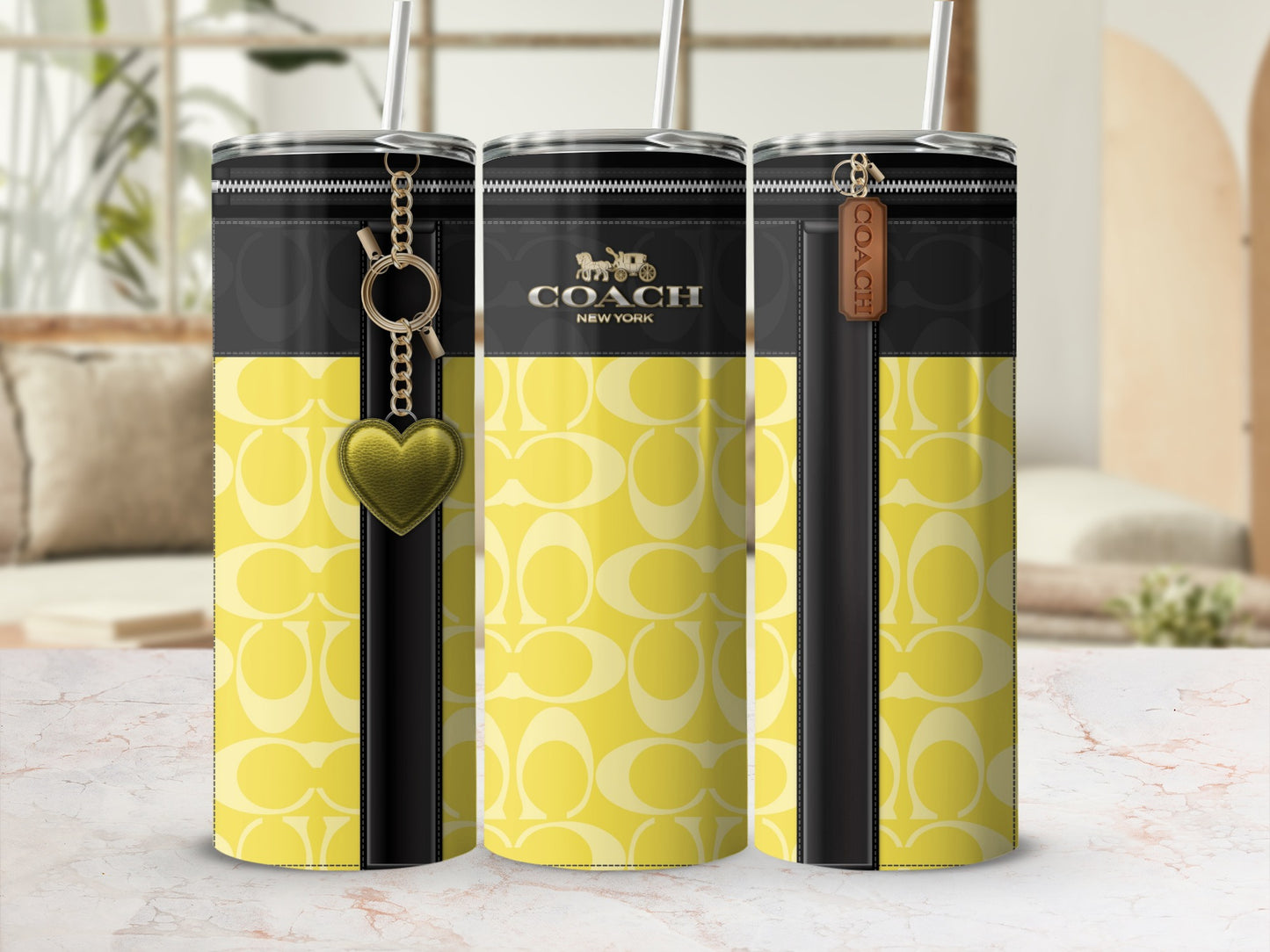 Stylish Yellow Tumbler with Heart Charm Accessory