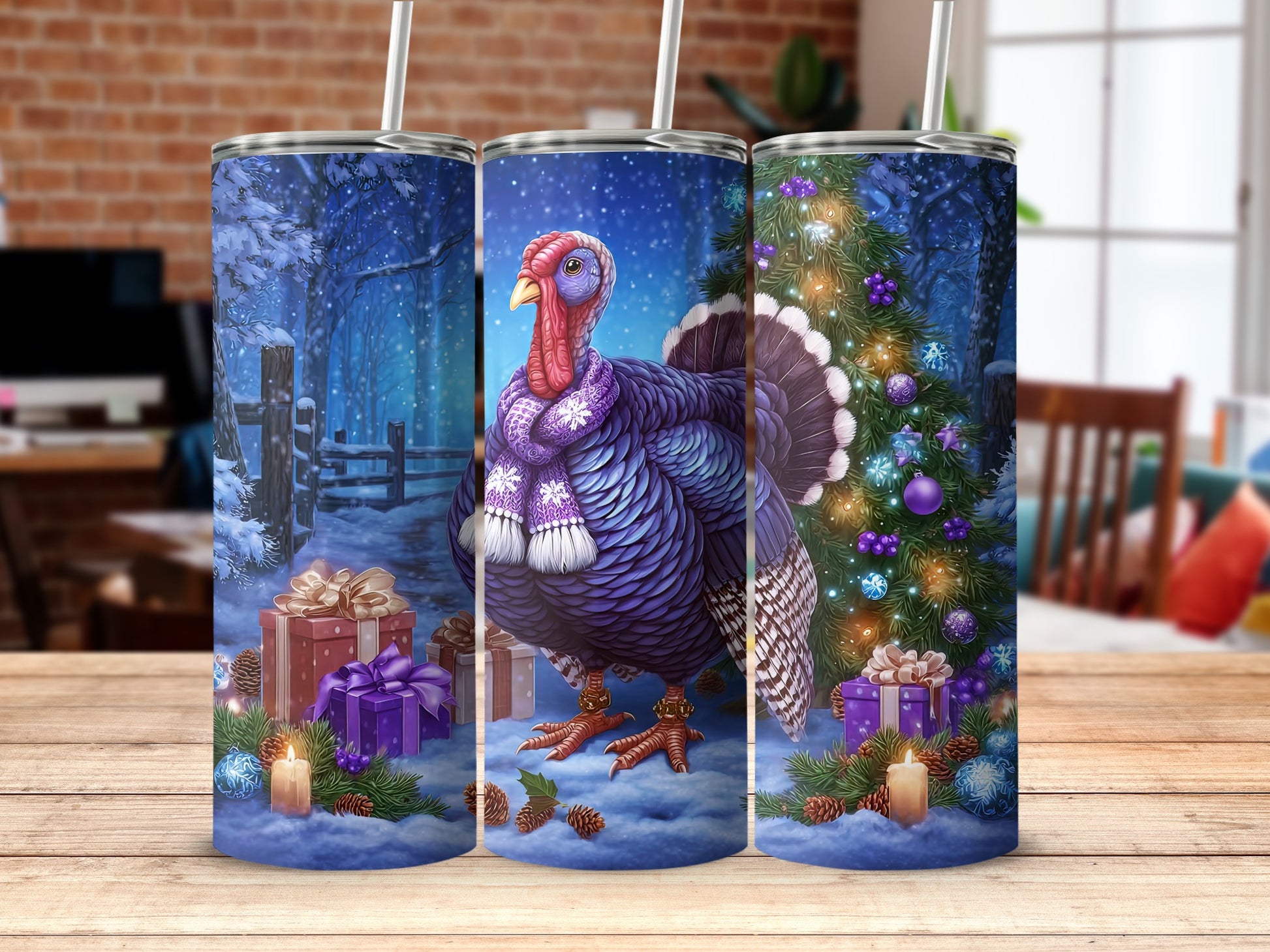 Festive Turkey with Gifts and Tree Tumbler Product