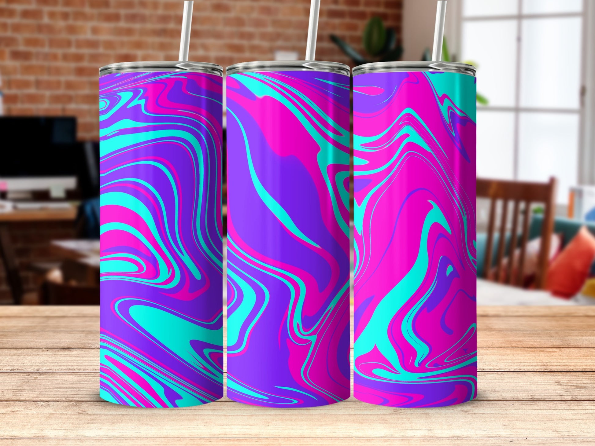 Vibrant Purple and Teal Swirl Tumbler Design Beverage Container