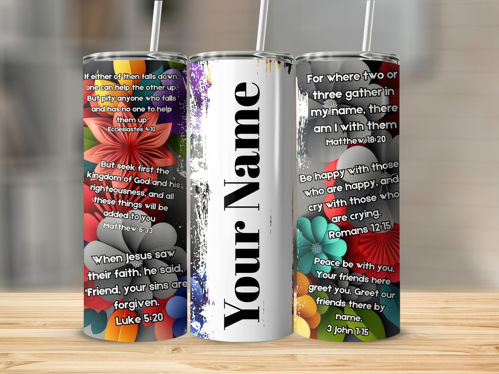 Personalized Christian Bible Quote Tumbler with Straw