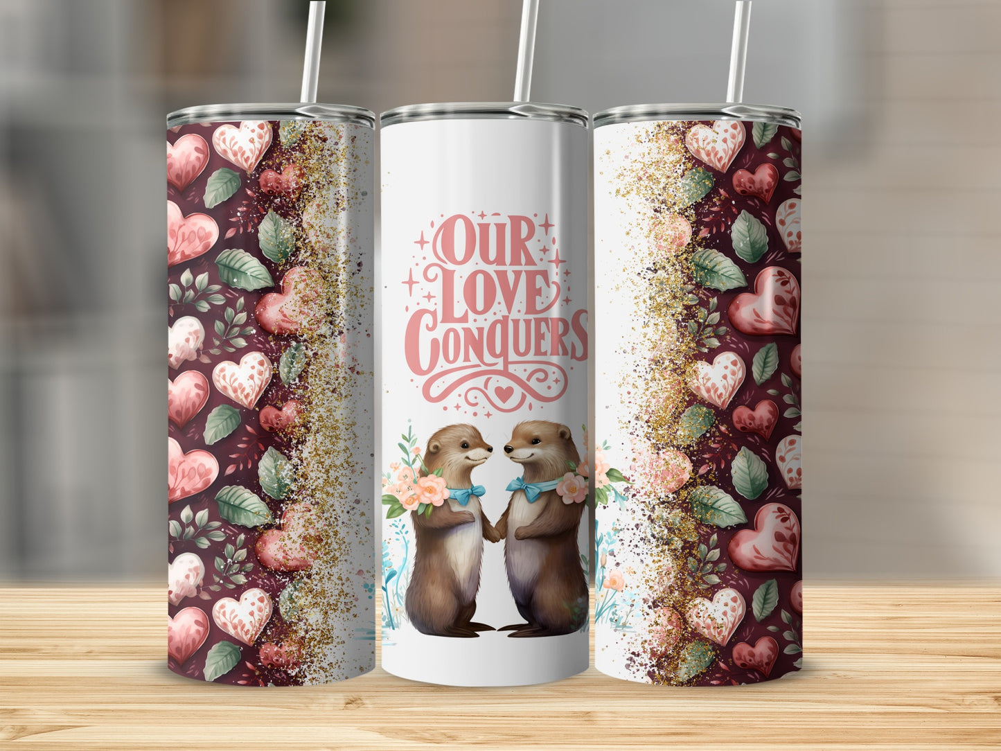 Our Love Conquers Cute Otter Valentine's tumbler