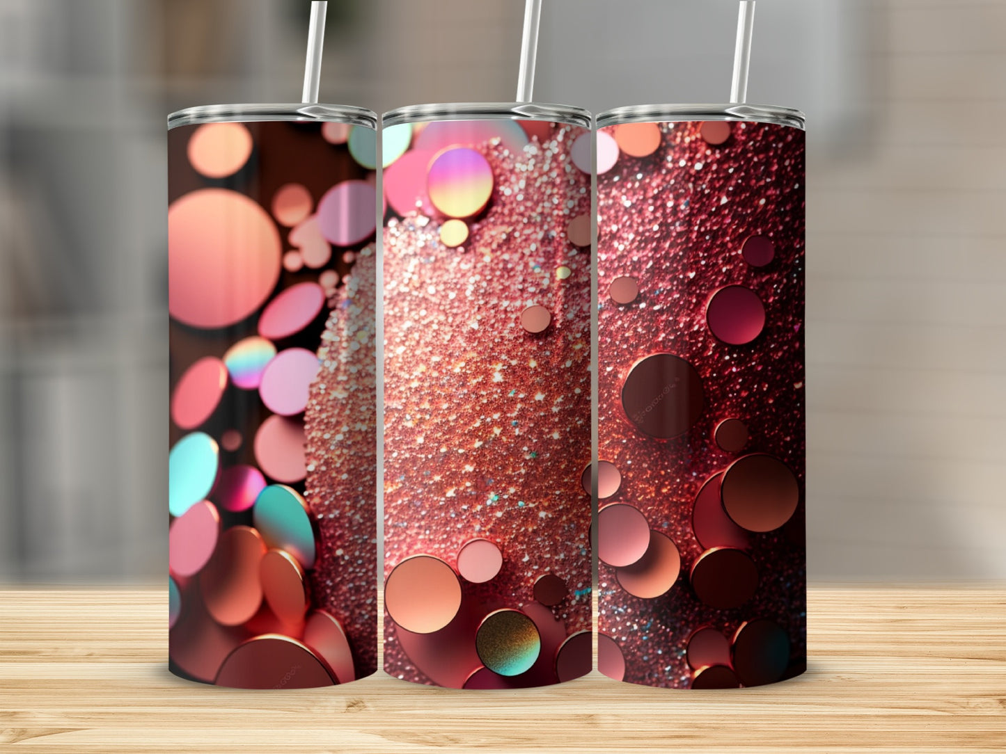 Colorful Glitter and Bokeh Design Tumblers