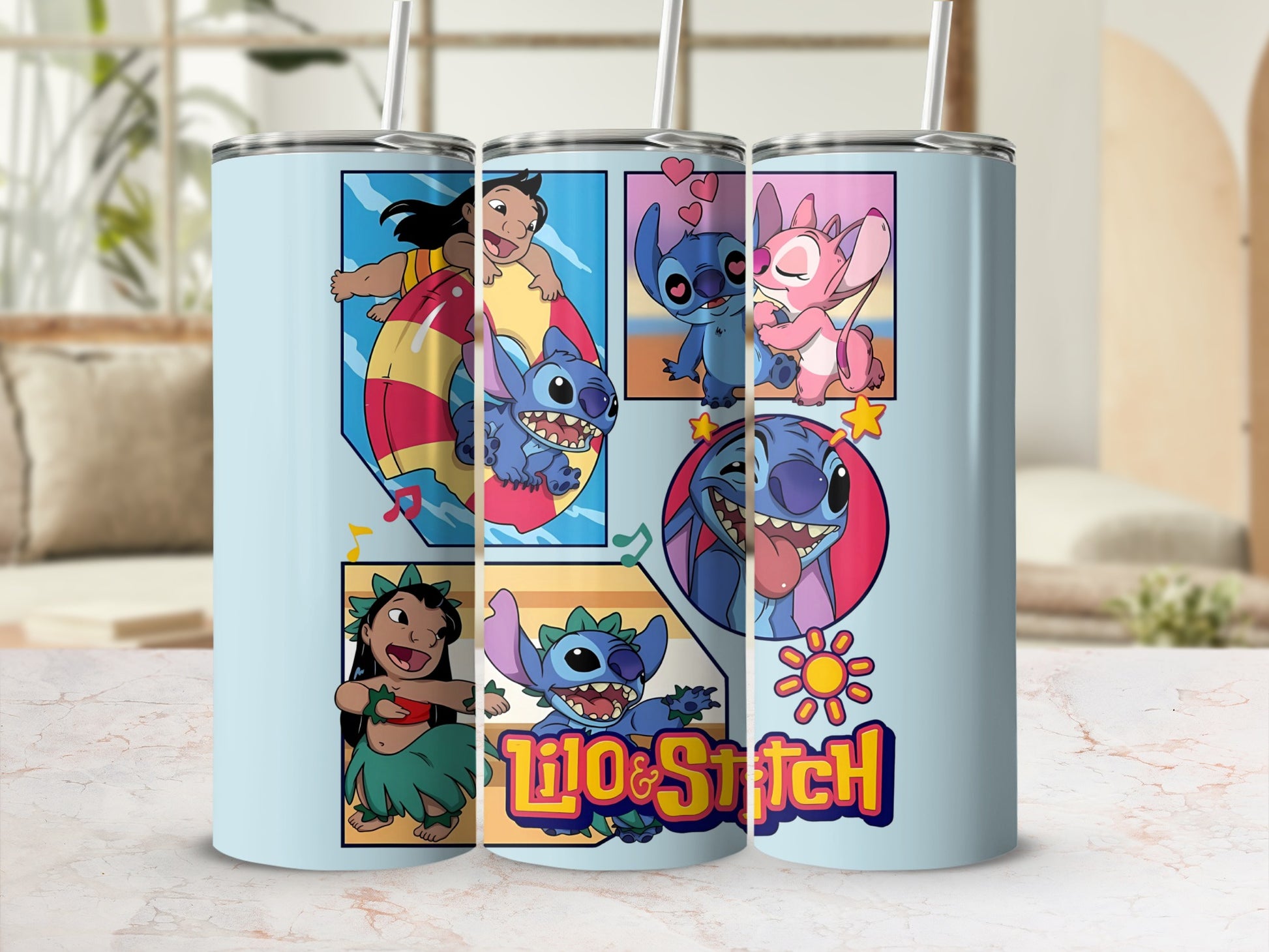 Cute Lilo and Stitch Characters Illustrated Tumbler