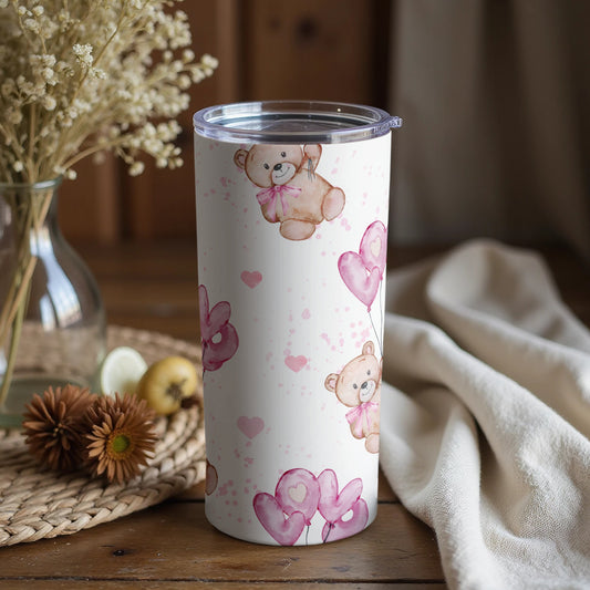 Cute Bear and Hearts Illustration Tumbler Cup