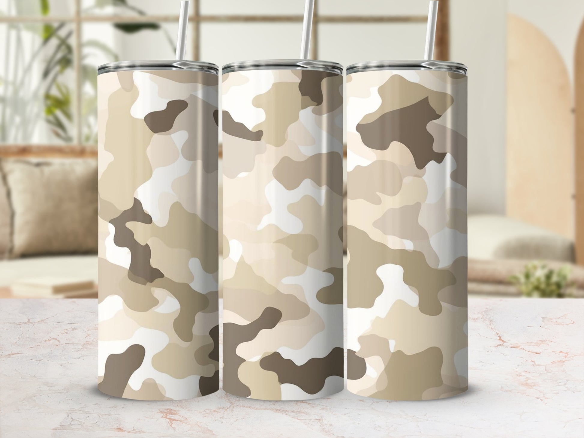 Stylish Camouflage Patterned Tumbler Set with Straws