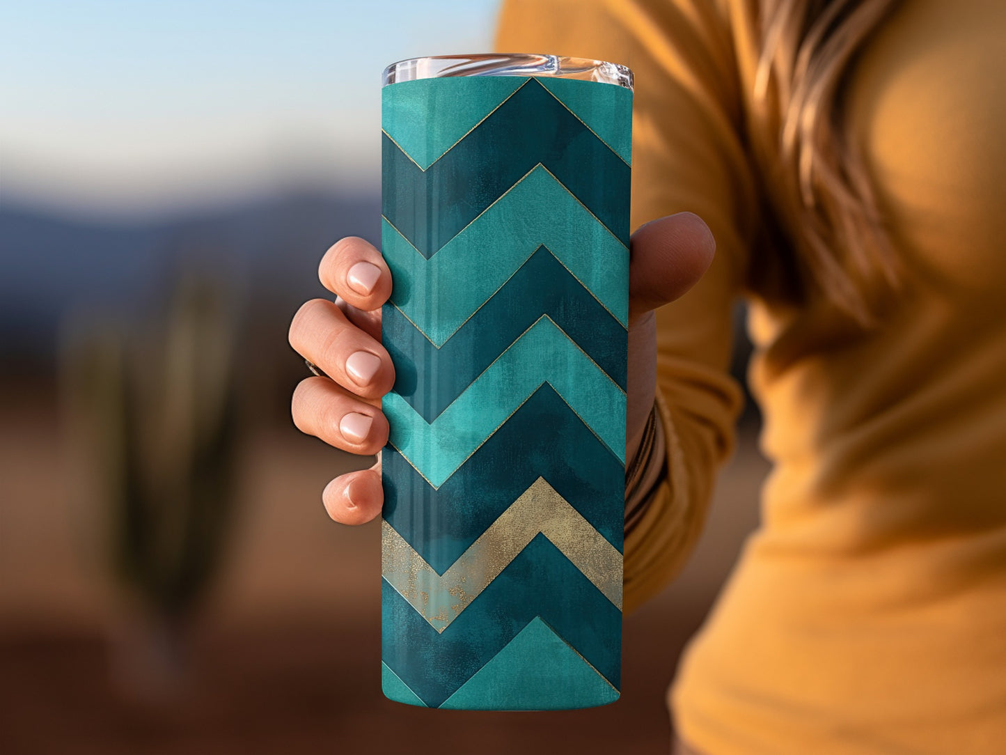 Chevron Teal Design Elegant Golden Accents Tumblers