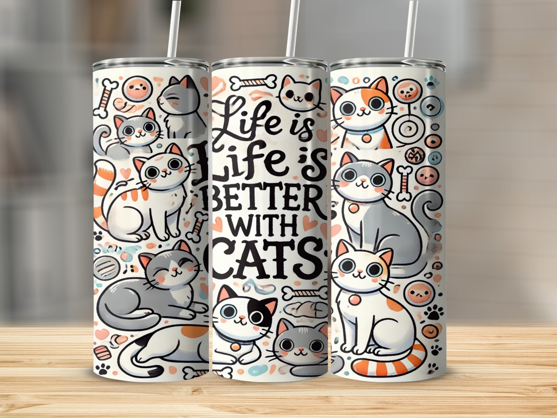 Life is Better with Cats Cute Cartoon Tumbler