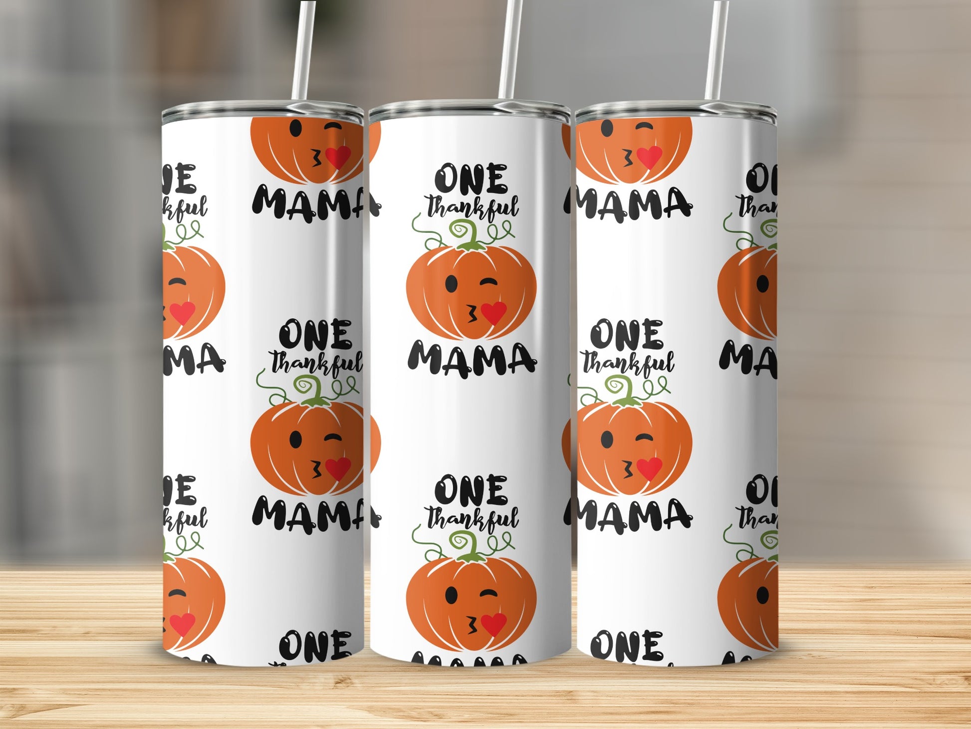 One Thankful Mama Pumpkin Design Tumbler