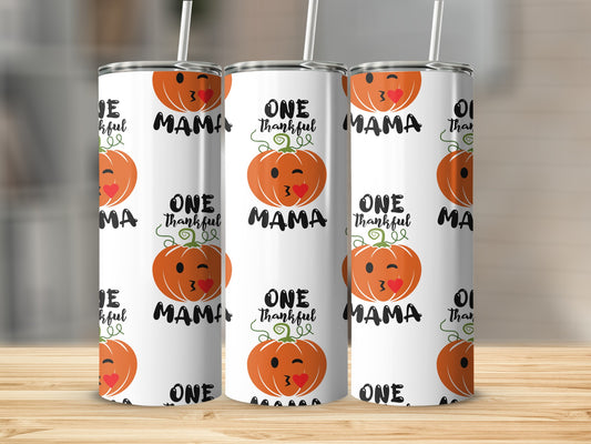 One Thankful Mama Pumpkin Design Tumbler