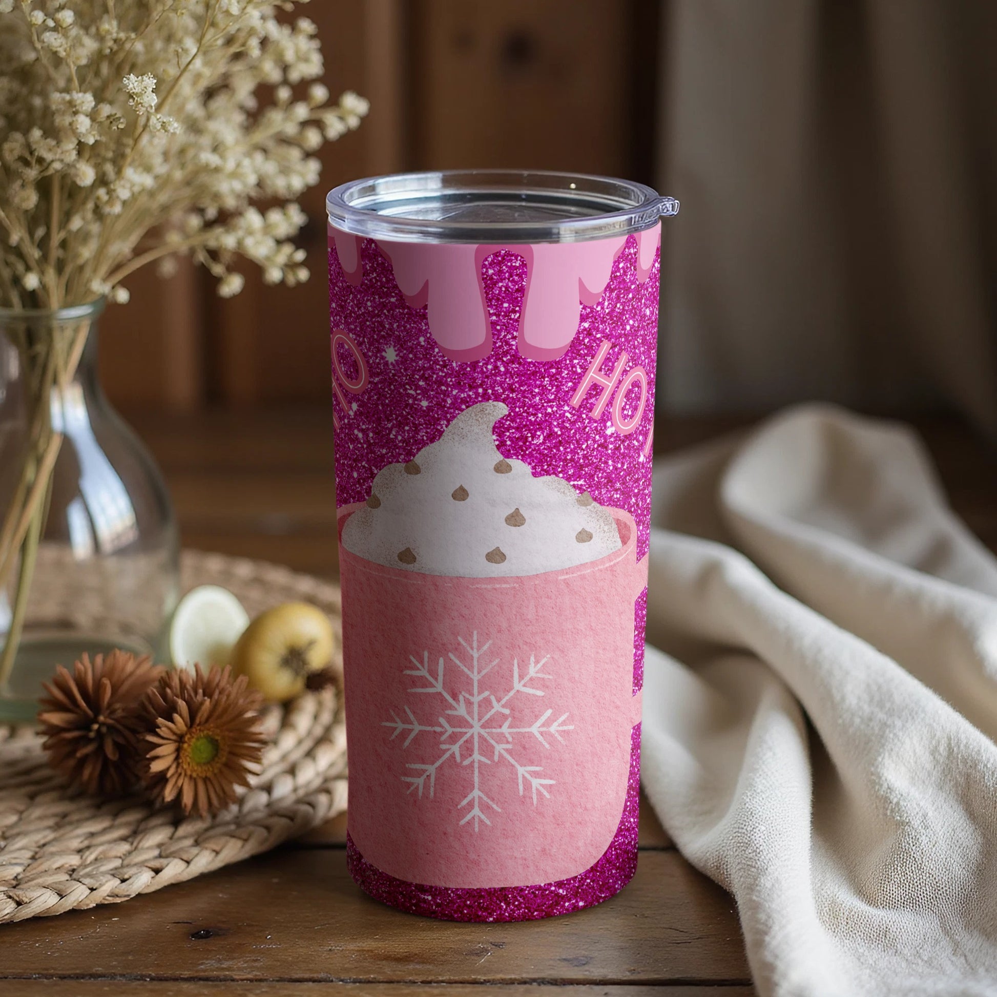 Pink Glitter Snowflake Coffee Cup Tumbler Product