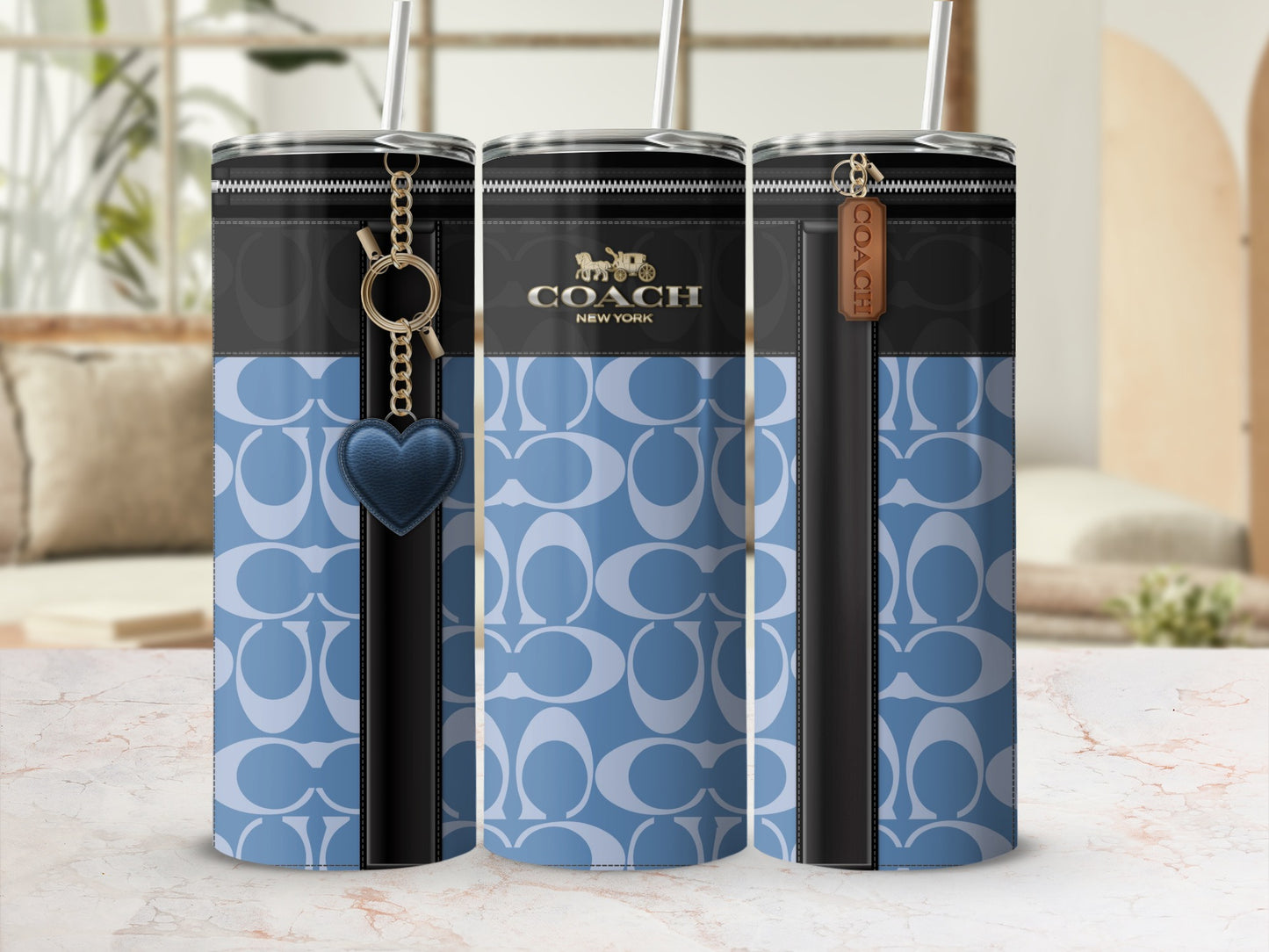 Fashionable Blue and Black Coach Insulated Tumbler