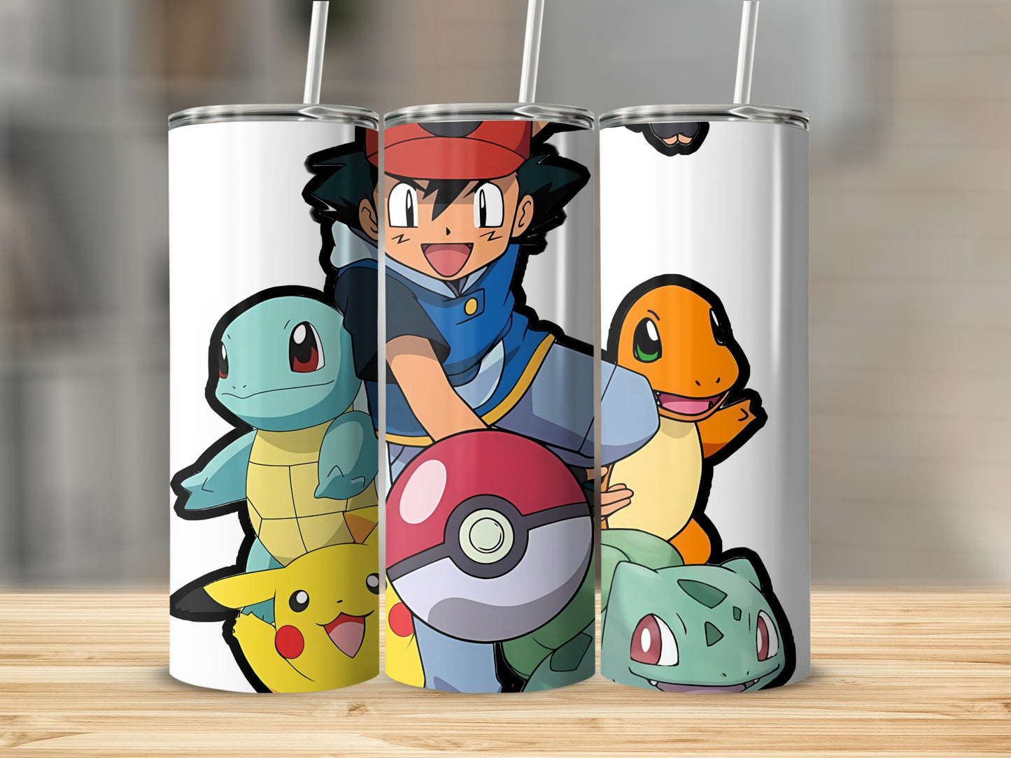 Pokemon Characters Themed Tumbler with Lid and Straw Cup