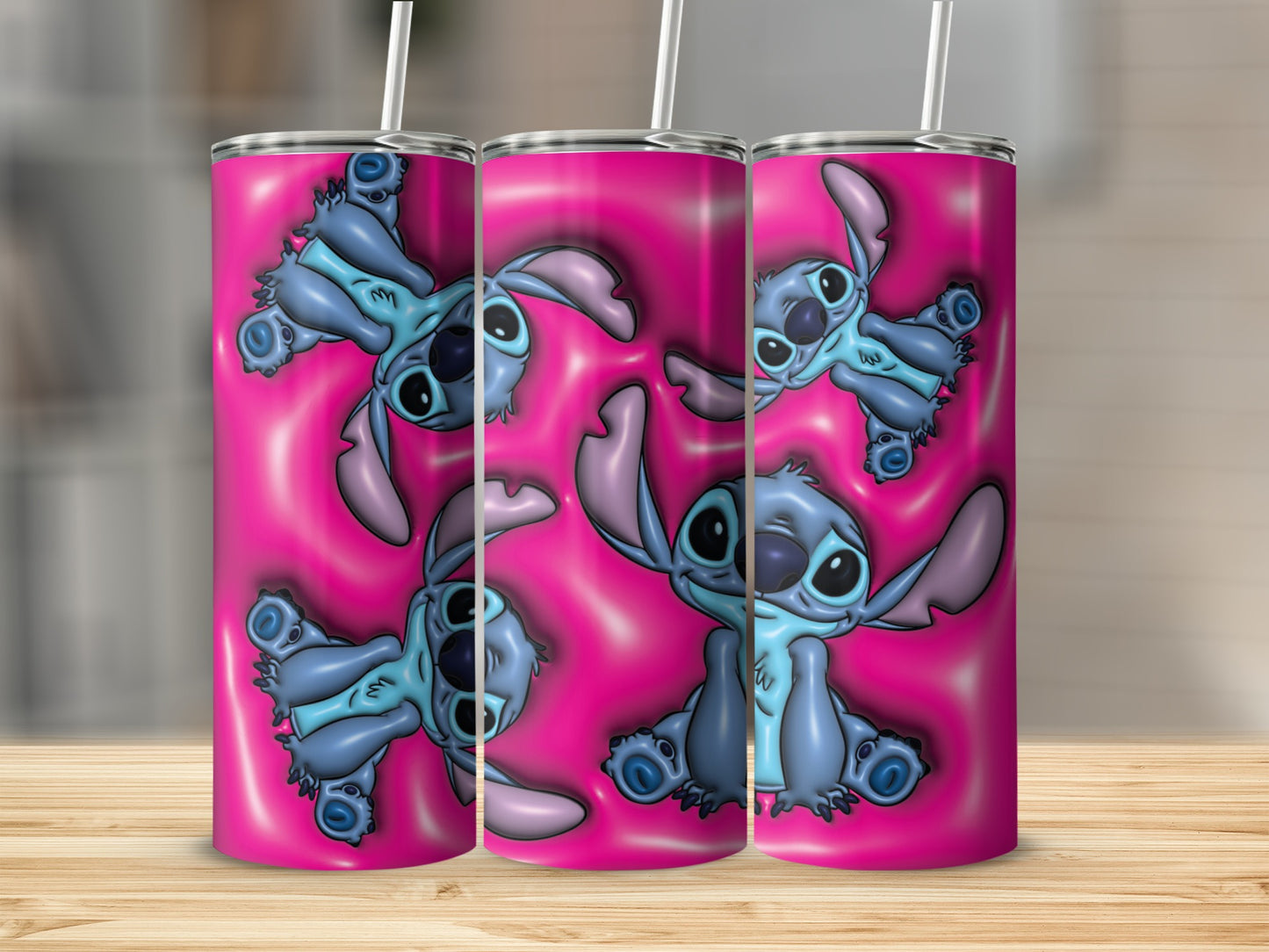 Adorable Blue Cartoon Character Pink Tumbler Design