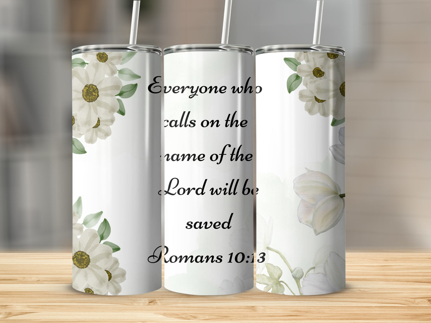Inspirational Floral Design Bible Verse Quoted Tumbler