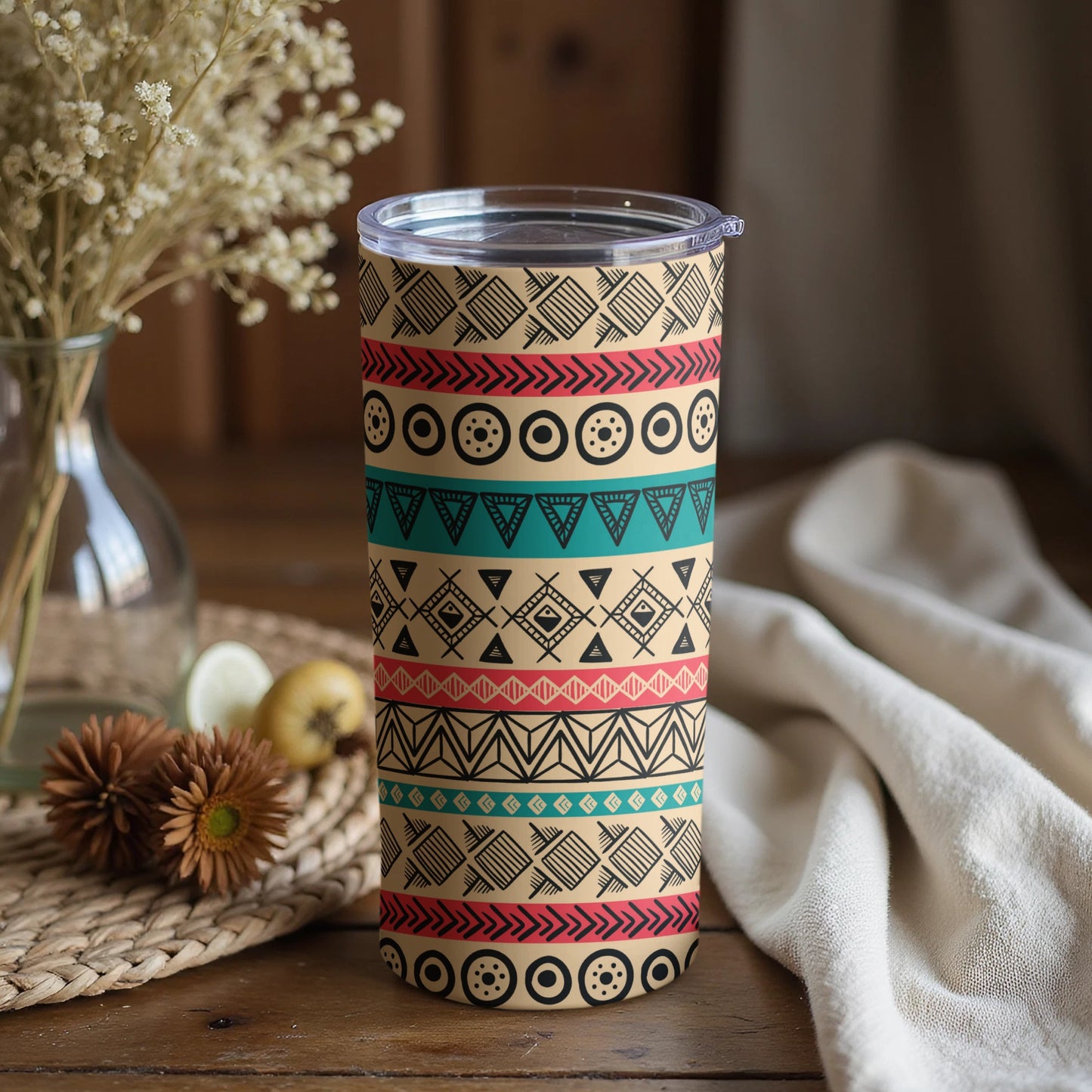 Vibrant Tribal Patterned Insulated Tumbler Beverage Holder