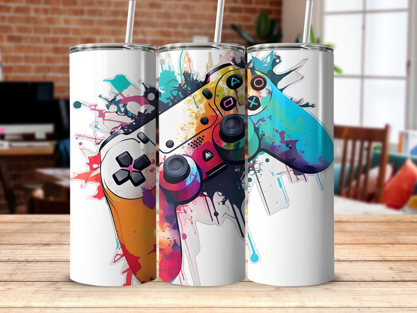 Colorful Gaming Controllers Splash Art Tumbler