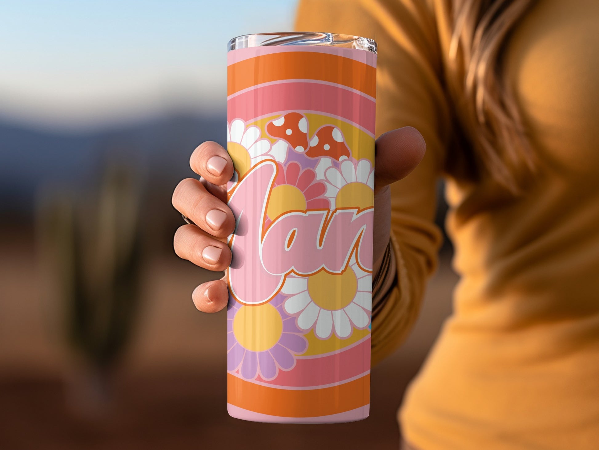 Retro Flower Personalized Tumbler with Name Design
