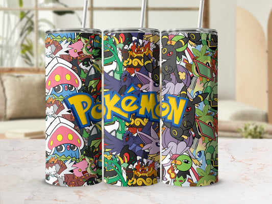 Colorful Pokémon Characters Tumbler with Straw