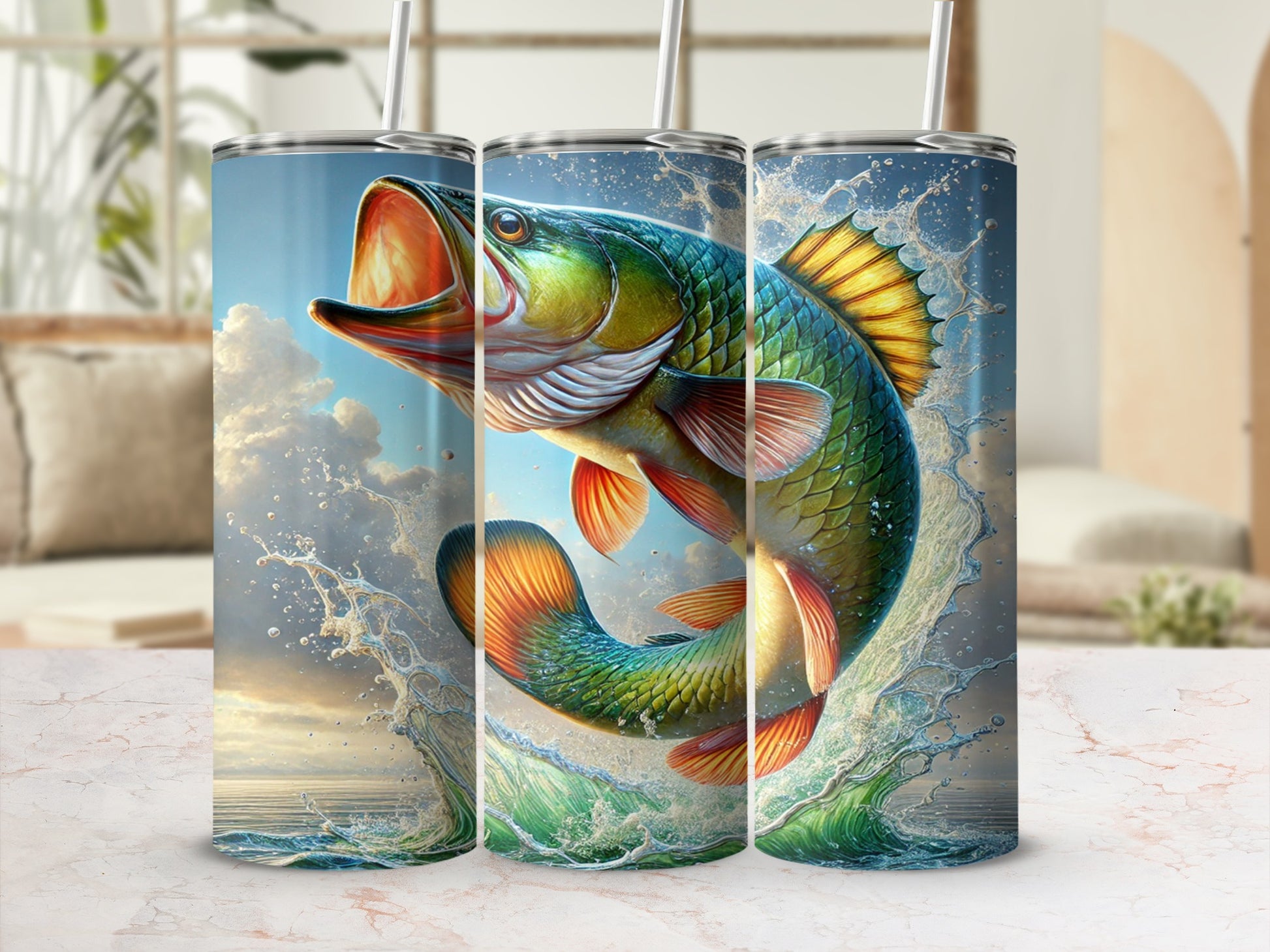 Colorful Jumping Fish Art on Insulated Tumbler Product