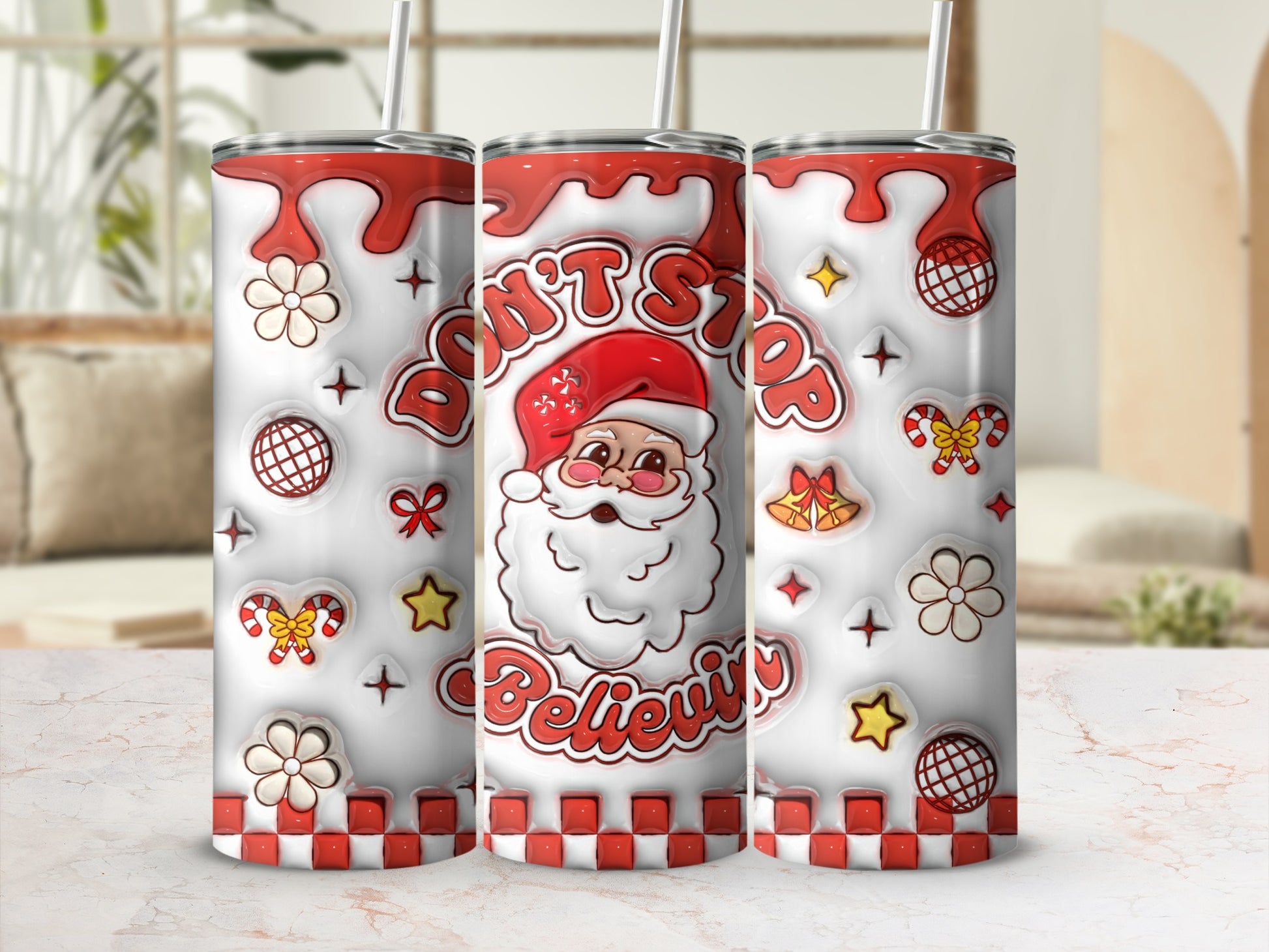 Don't Stop Believing Christmas Santa Tumbler Cup