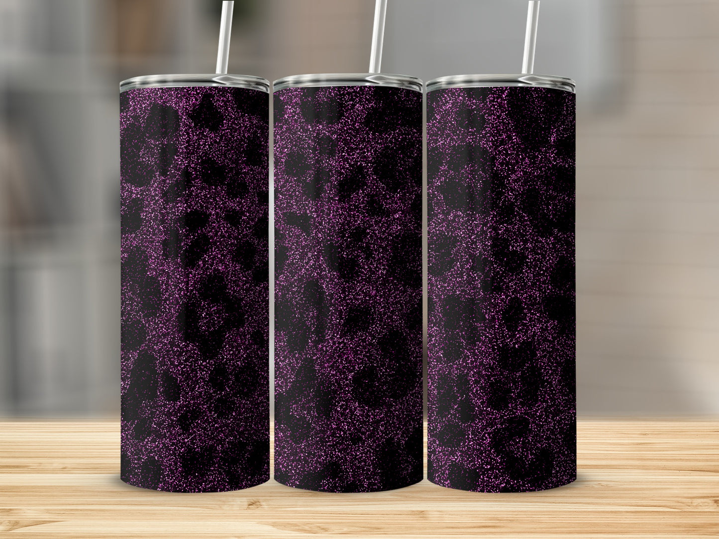 Purple and Black Glitter Leopard Print Tumbler Cup