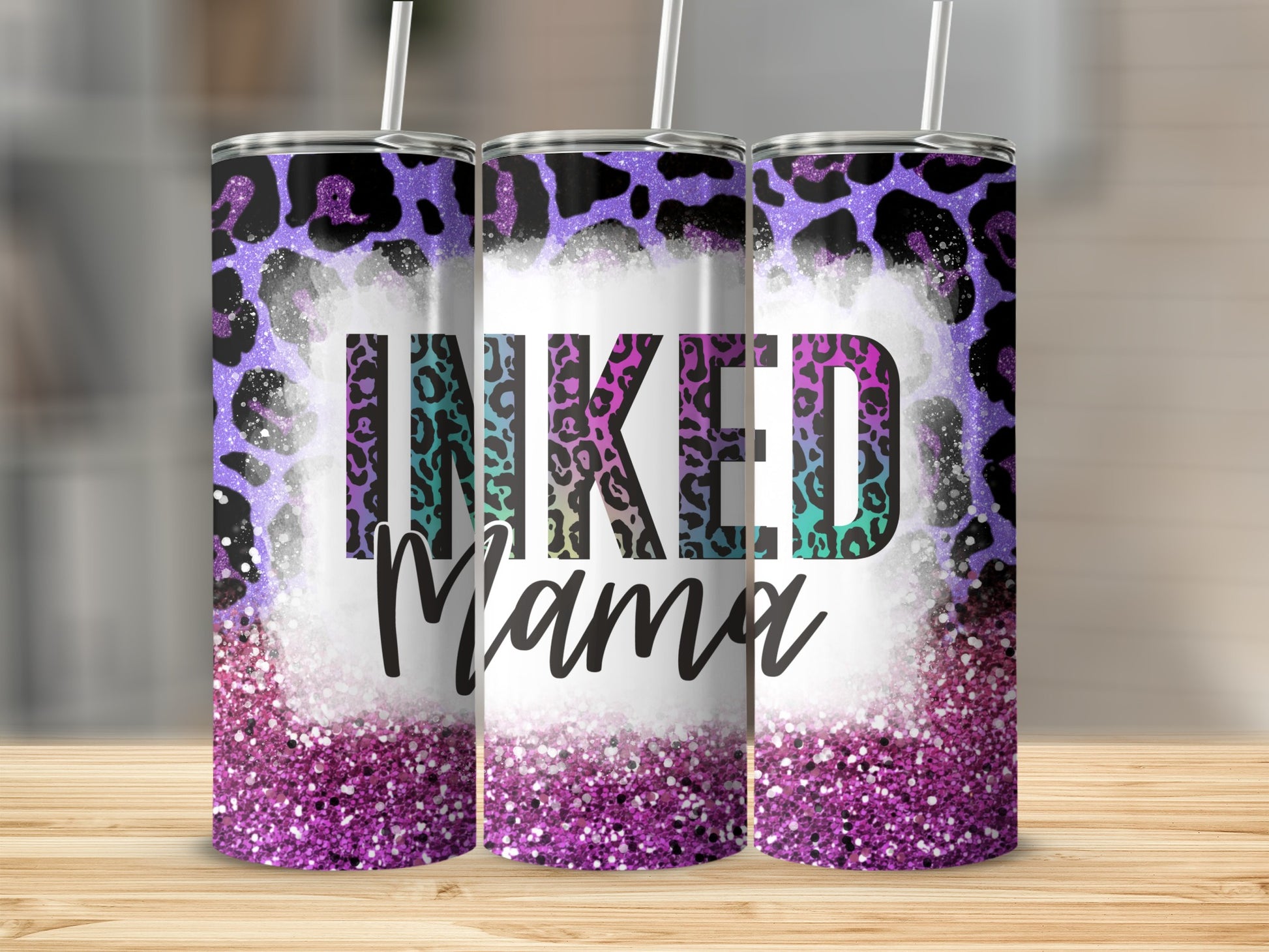 Inked Mama Leopard Glitter Skinny Tumbler Product