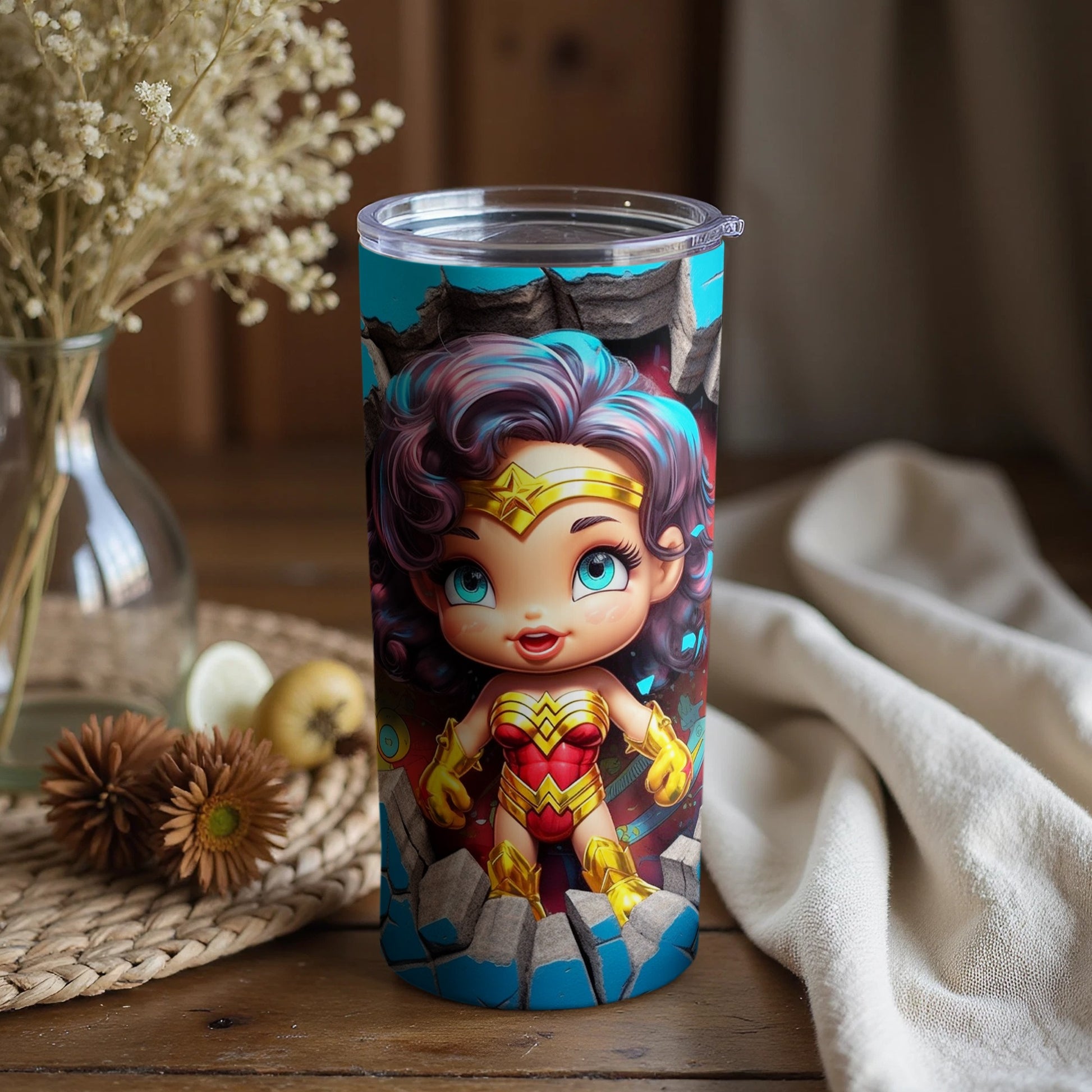 Cute Wonder Woman Character Tumbler with Colorful Design