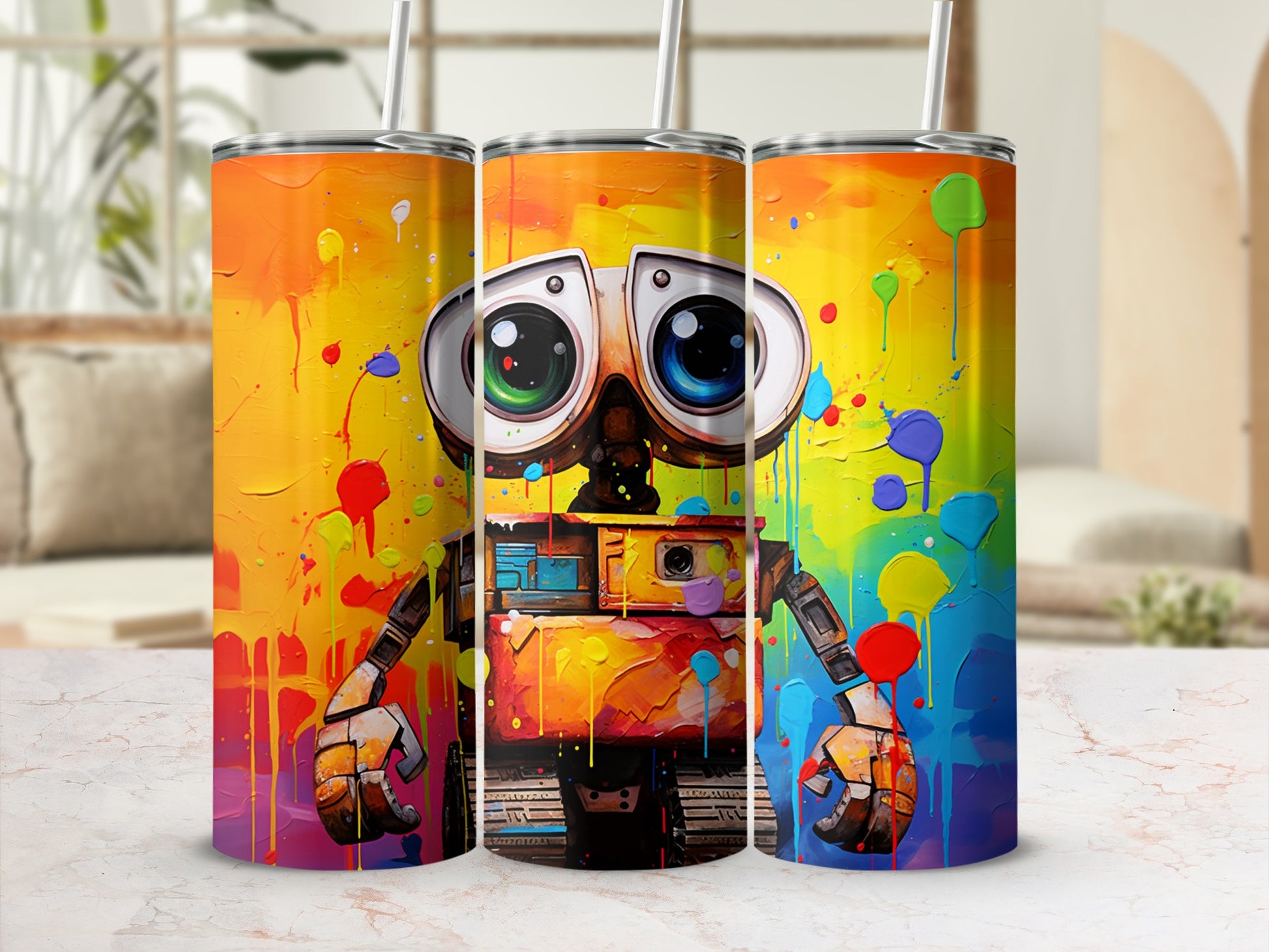 Vibrant Robot Design Colorful Art Metal Tumbler
