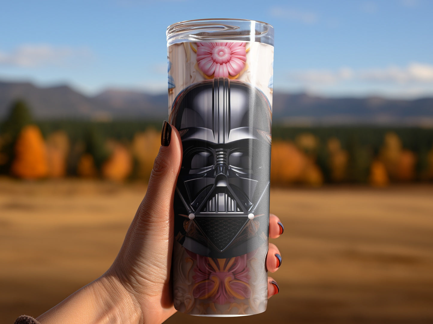 Unique Darth Vader Floral Design Tumbler