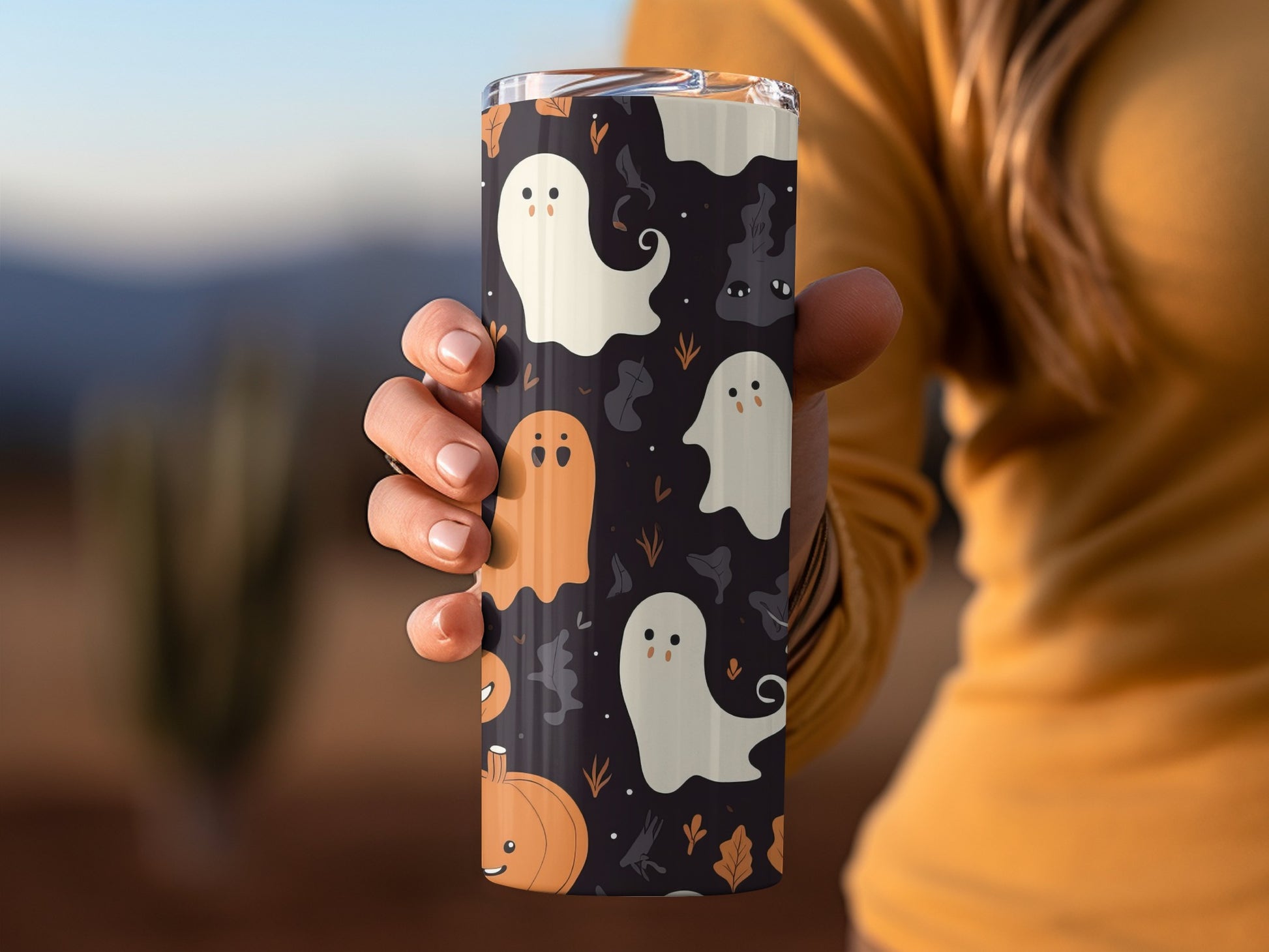 Cute Halloween Ghosts and Pumpkins Tumbler Product