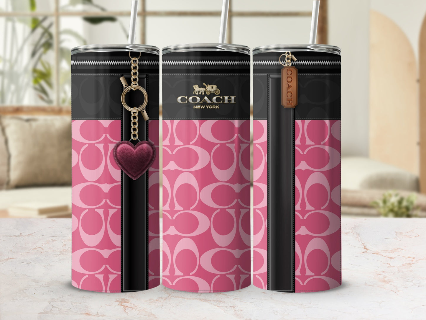 Stylish Pink Coach New York Patterned Tumblers