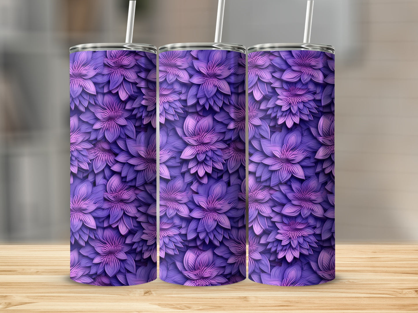Purple Floral Pattern Insulated Stainless Steel Tumbler