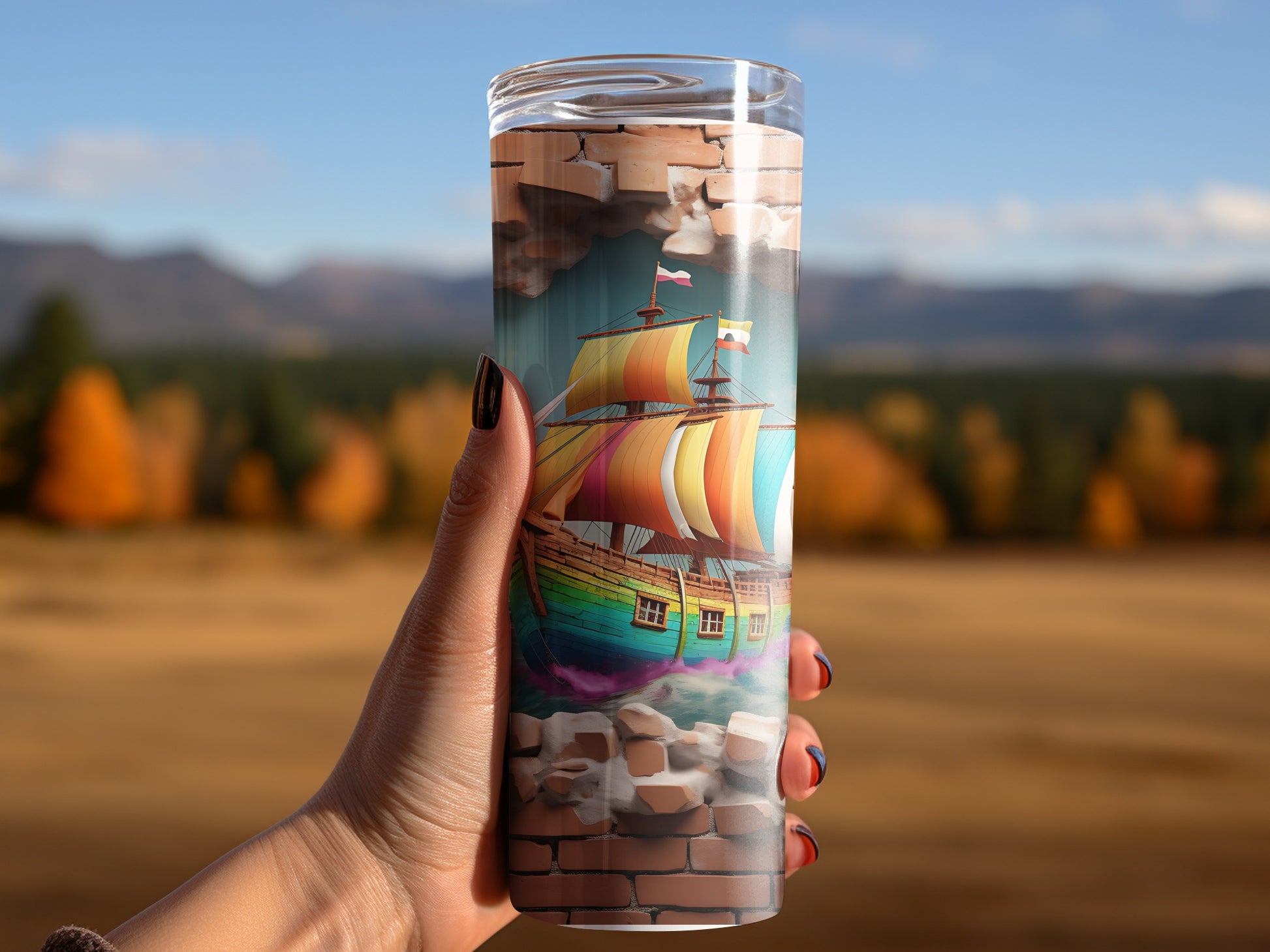 Artistic Pirate Ship Scenic Tumbler for Outdoor Adventures