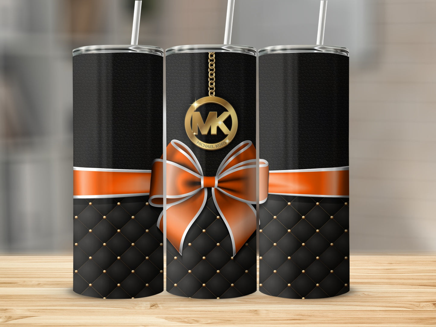 Stylish Black and Orange Tumbler with Ribbon Design