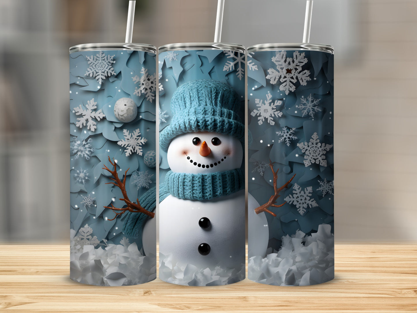 Frosty Snowman and Snowflakes Design Tumbler