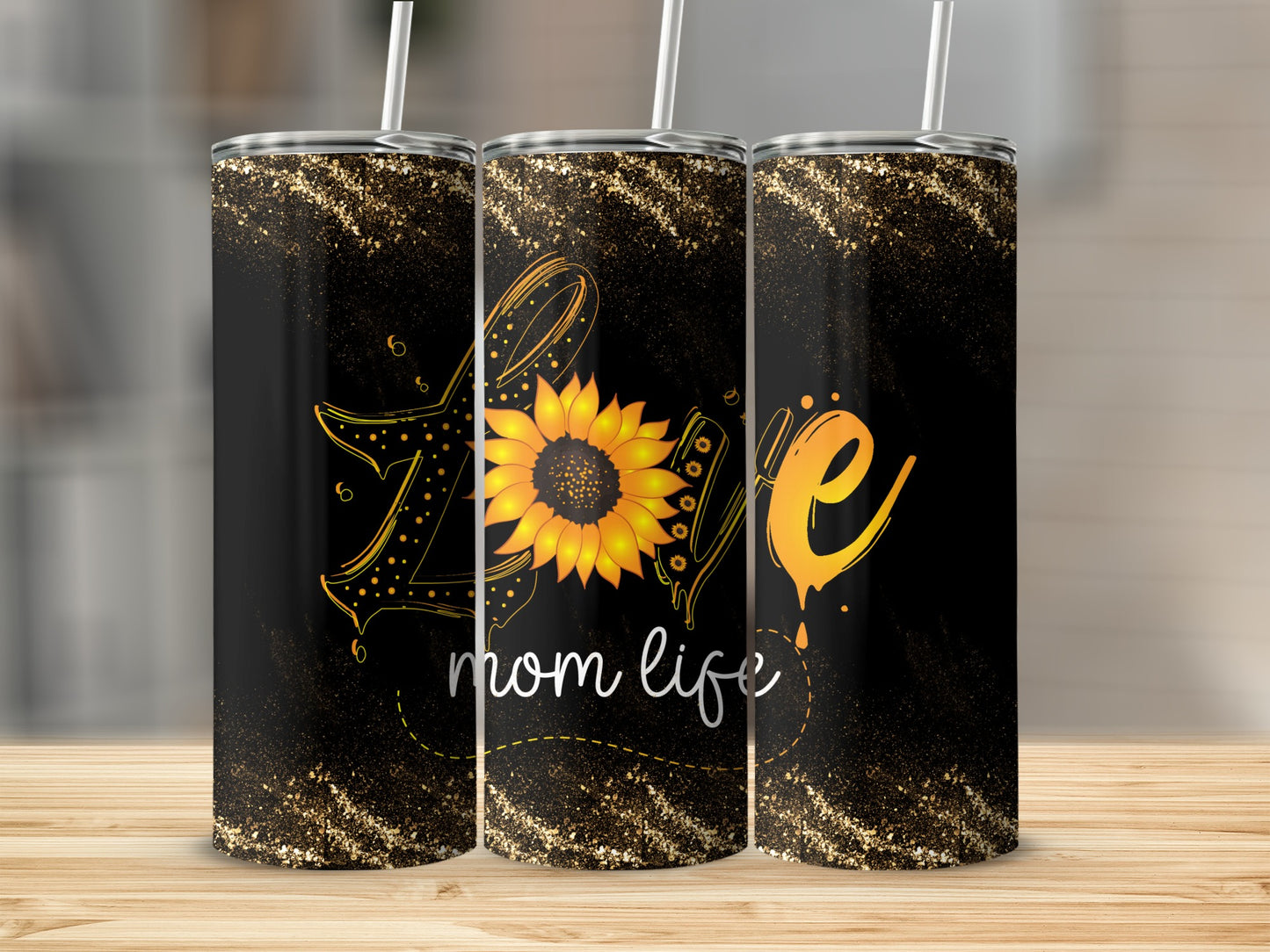 Sunflower Love Mom Life Tumbler with Sunflower Design