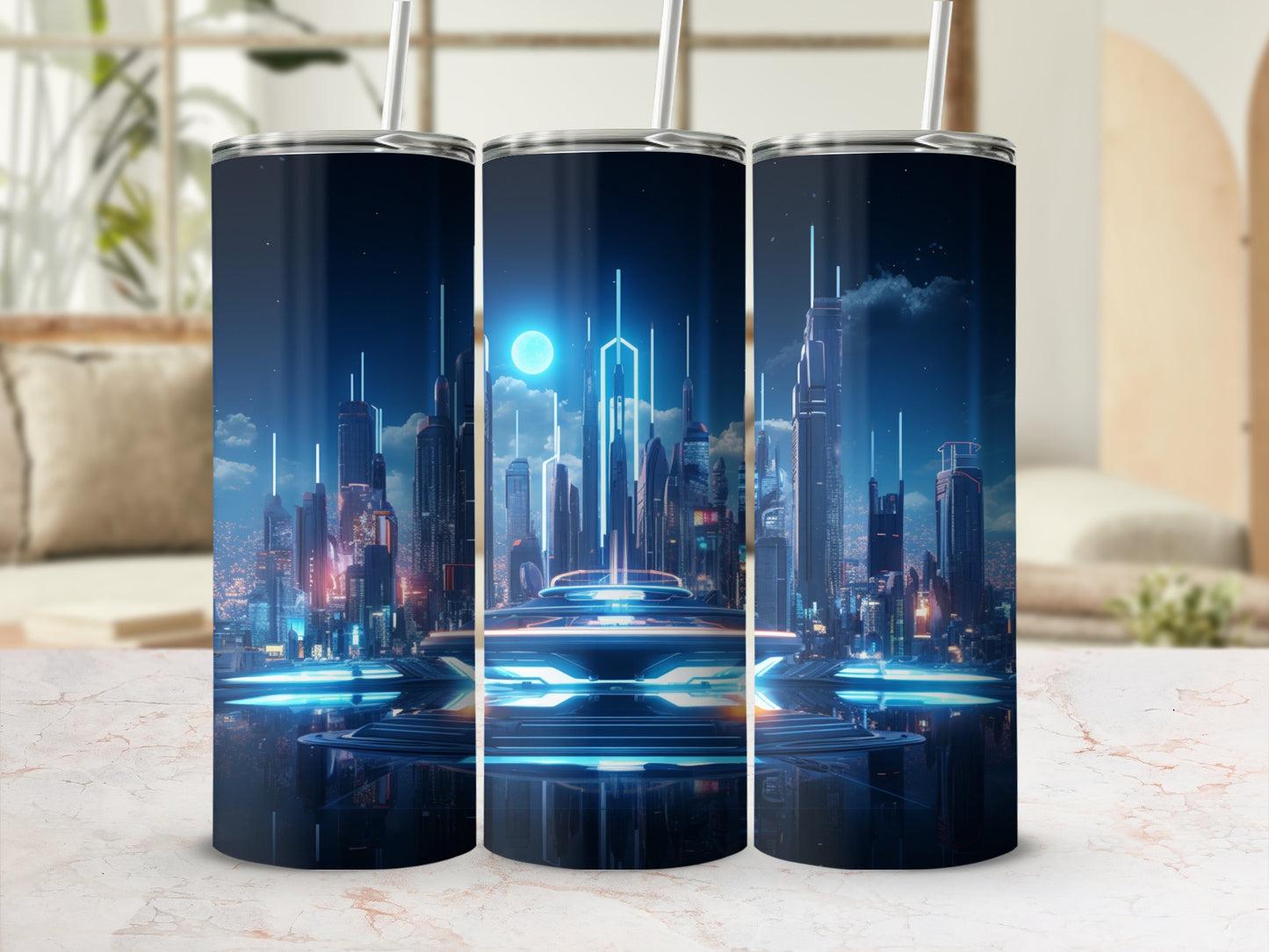Futuristic Night Cityscape Design Insulated Tumbler